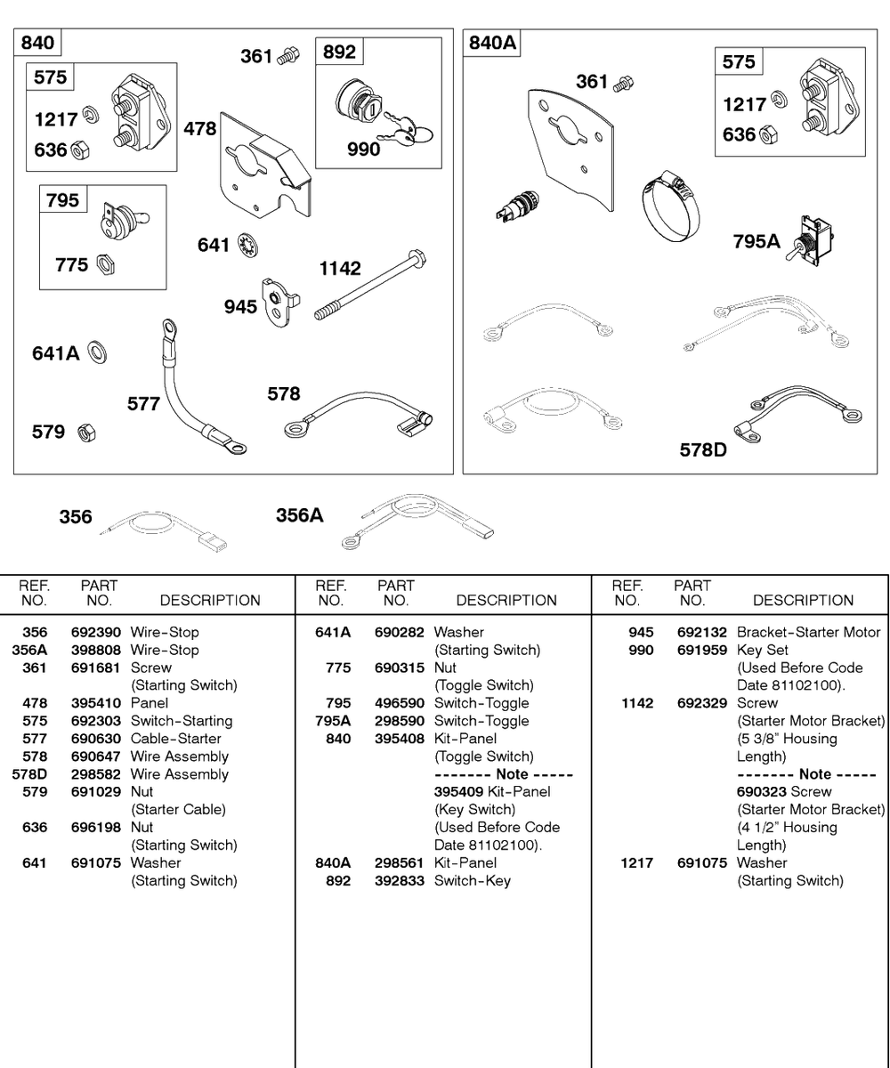 Starter Panel Kits Diagram and Parts List for 243432-0737-XX  Briggs and Stratton Engine